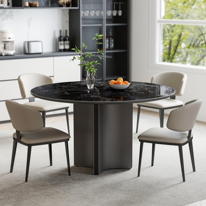 Ensemble de table de salle à manger 53,15 po en céramique frittée noire avec base en métal, Noir