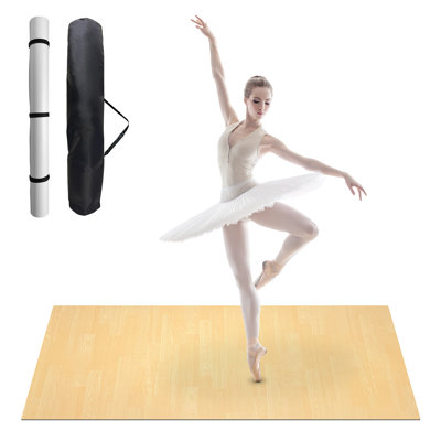 6ft x 4ft Non-Slip Dance Mat, 0.2" Thick PVC Portable Ballet Floor with Storage Bag & Strap, Waterproof Tear-Resistant for Yoga Pilates Dance, Wood Grain