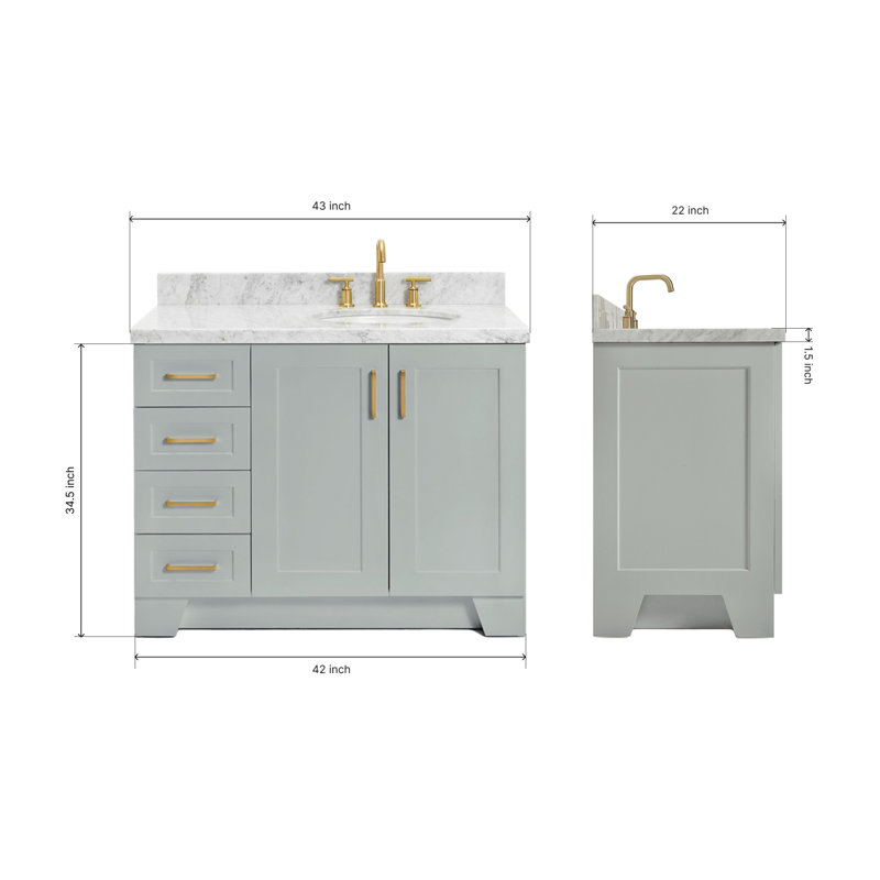 ARIEL TAYLOR 43 IN RIGHT OFFSET RECTANGLE SINK VANITY, Gray, Oval, Right