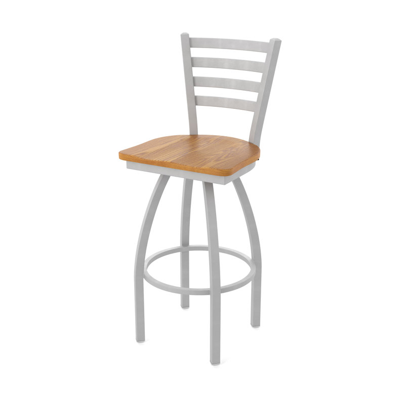 Tabouret pivotant Jackie, Nickel anodisé, Bois - Chêne moyen, Tabouret de bar (assise de 30 po de hauteur)