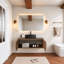 Meuble-lavabo mural moderne de 122 cm (48 po) avec comptoir en pierre frittée, lavabo en céramique et armoire de rangement, noyer
