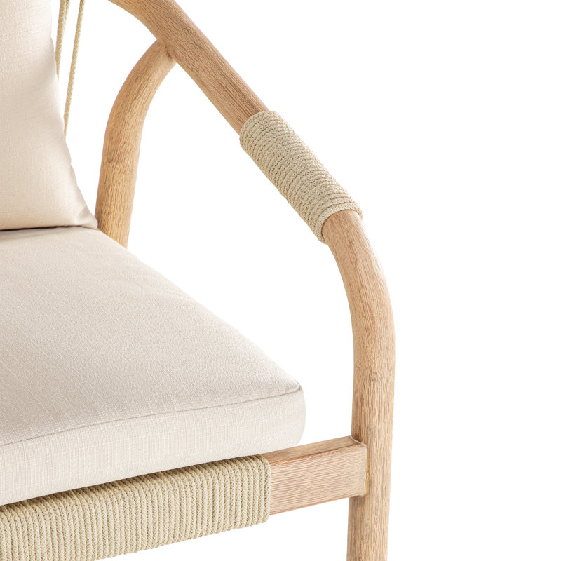 Chaise de salle à manger d'extérieur Balmor en eucalyptus brossé avec coussin beige - ensemble de 2, Crème, crème