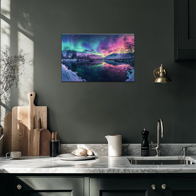 Adrianny Northern Lights Print Landscape Canvas Picture Scenic Lake Forest Painting Poster Nature Wall Artwork Ready to Hang Canvas Wrapped Framed, 12×16 Inches