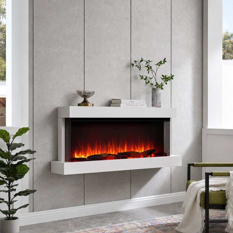 KNIGHTON FLAMME White Electric Fireplace with, 59cm H x 130cm W x 25cm D
