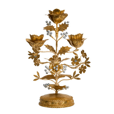 Forest Walk Holly 13" Centerpiece Candelabra