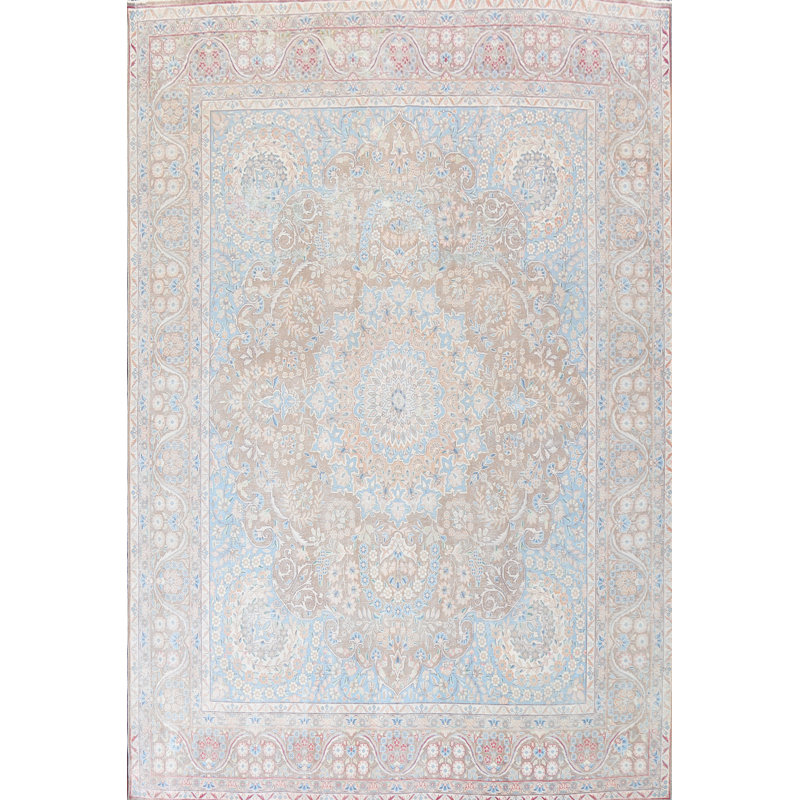 Tapis brun en laine noué à la main de conception unique 9 pi 8 po x 12 pi 8 po des années 1940 Makyna