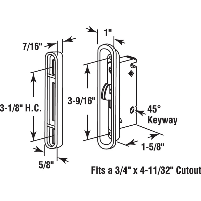 3-9/16 in., Steel, Mortise Lock and Keeper (1 Set)