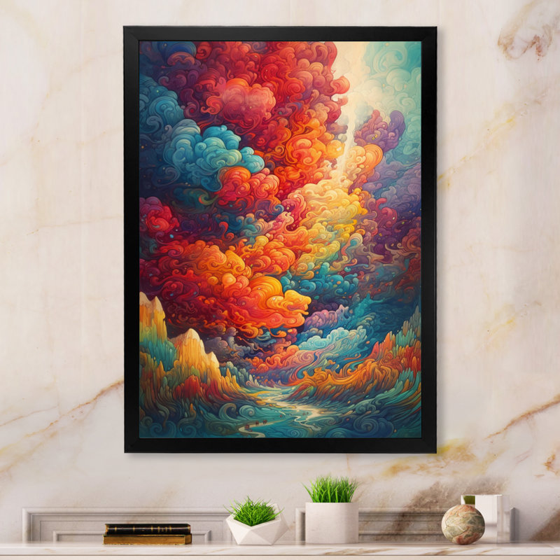 Rainbow Colored Waves In The Sky II, reproduction d'art sur toile, Cadre photo noir, H 32 po x l 24 po x P 1 po