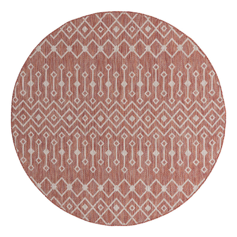 Tapis rouge rouille intérieur / extérieur Julieta, Rond 13 pi