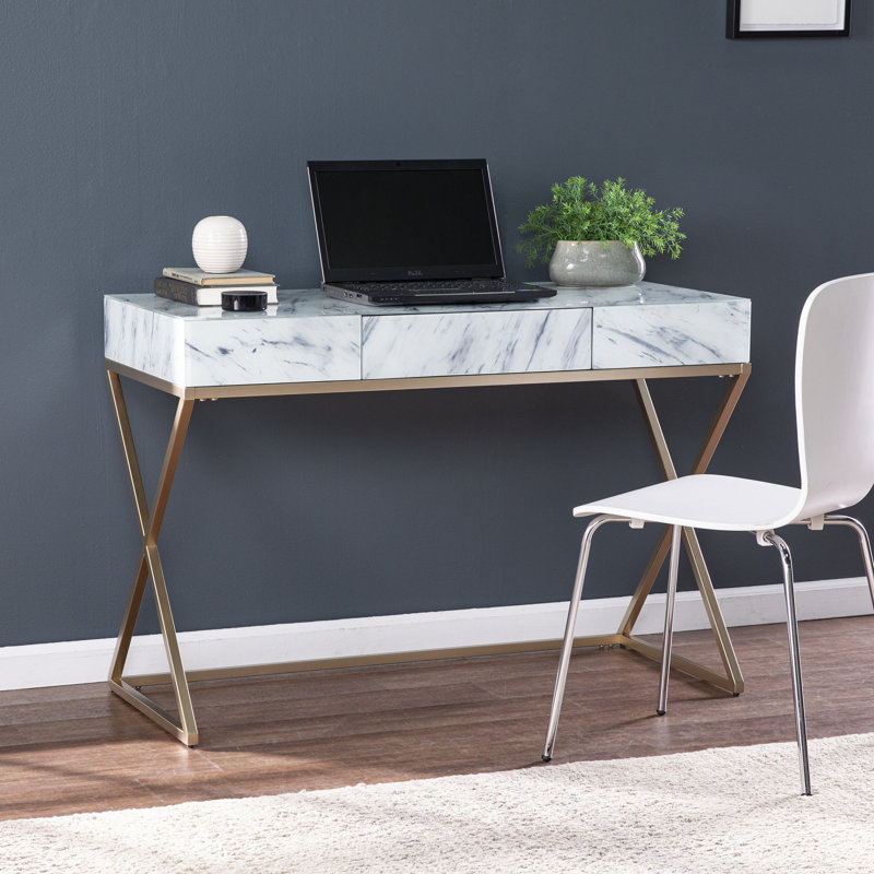 Bureau d'écriture en faux marbre avec rangement Kamblemore