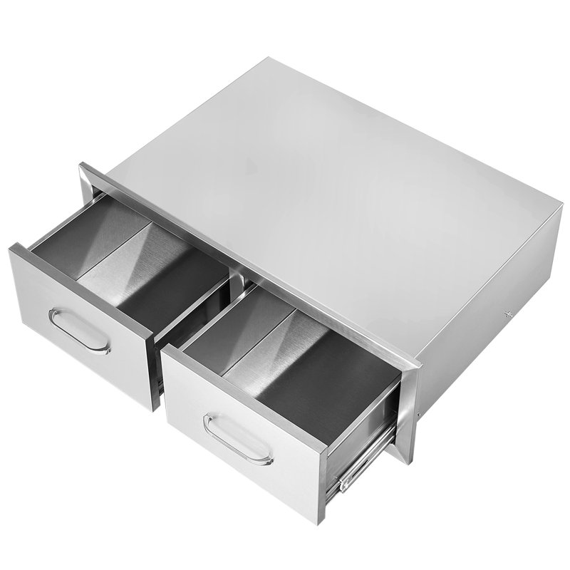 Tiroirs pour îlot de barbecue extérieur, 75 cm (l) x 25 cm (h) x 50 cm (p), doubles tiroirs horizontaux, coulisse fluide et construction coulissante haut de gamme