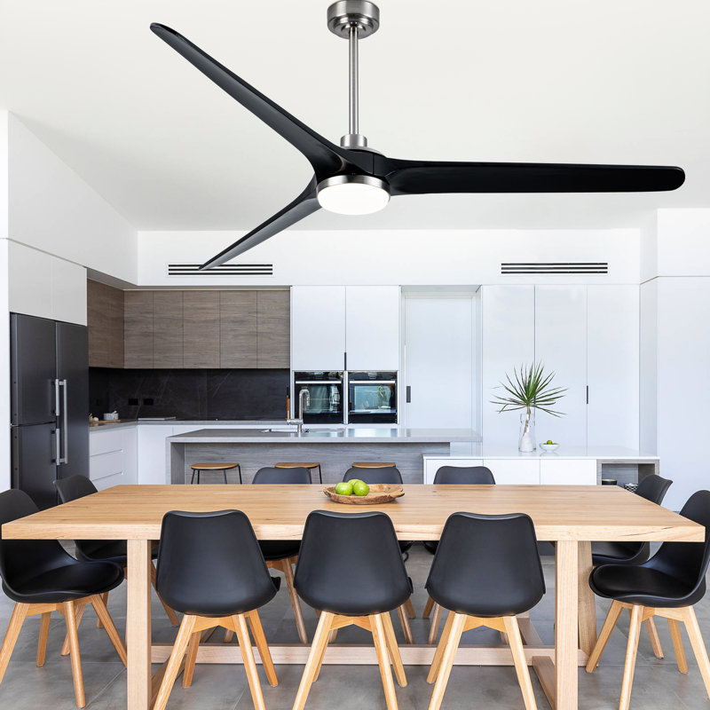 3-blades 72" Modern Solid Wood Large Ceiling Fan with Dimmable LED Light and Remote Control 6-speed Reversible DC Motor for Large Room 