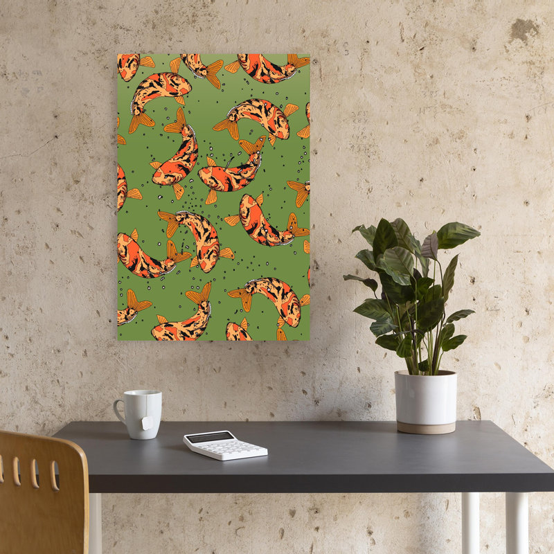 «Vibrant Koi Fish», art abstrait coloré, poisson vibrant nature, 18" H x 12" W