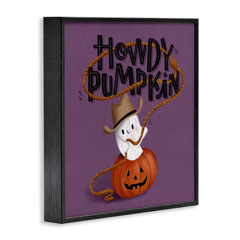 Howdy Pumpkin Western Ghost, estampe numérique, design par Sarah Hickman, Giclée encadrée noir minuit, H 24 po x l 24 po