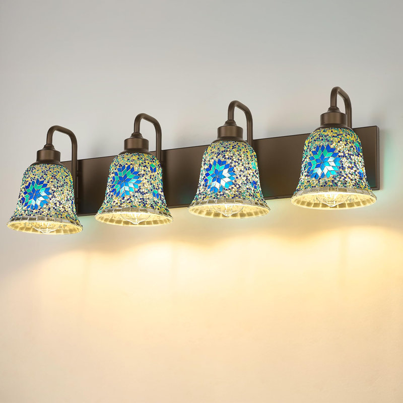 4-Light Blue Mosaic Glass Artical Vanity Light, 8.7" H x 30" W x 8.5" D, 4 Lights