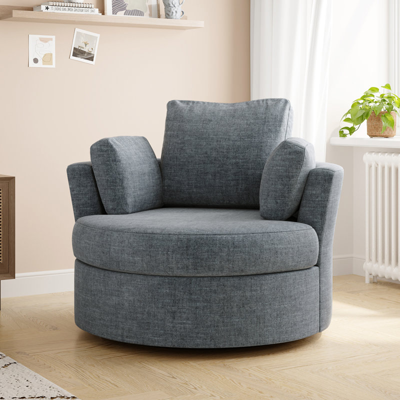42.1" Wide Slipcovered Swivel Barrel Chair, Dark Blue
