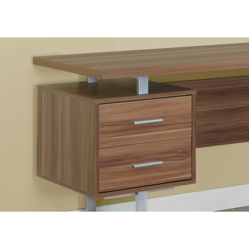 Jazarian Computer Desk, Home Office, Laptop, Left, Right Set-up, Storage Drawers, Work, Walnut, 30" H x 60" W x 24" D, Chrome