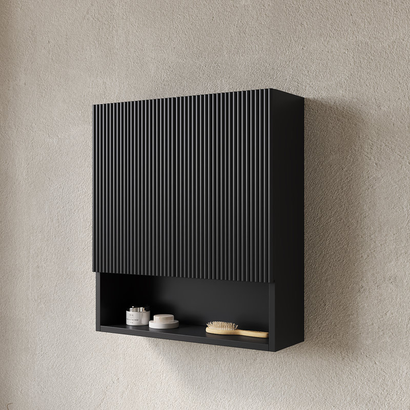 Tobi 26" Wall-mounted Striped Bathroom Cabinet, With Doors, Shelf And Open Storage Compartment Over The Toilet Storage Cabinet For Bathroom, Kitchen, Laundry Room