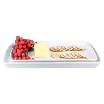 Bia Cordon Bleu Set Of 2 Lido Rectangular Porcelain 16.75" And 18.75"platters In White