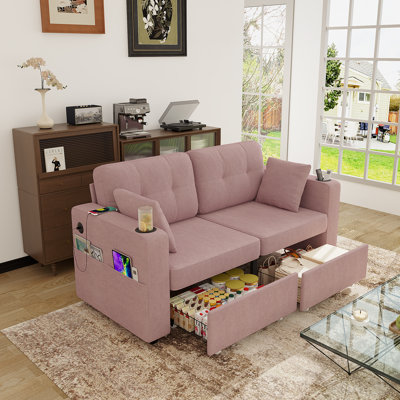 3-seat Modern Sectional Sofa For Living Room, Couch With Usb Charging Station, Cup Holder & Storage, Wood Frame, Easy To Install For Apartment