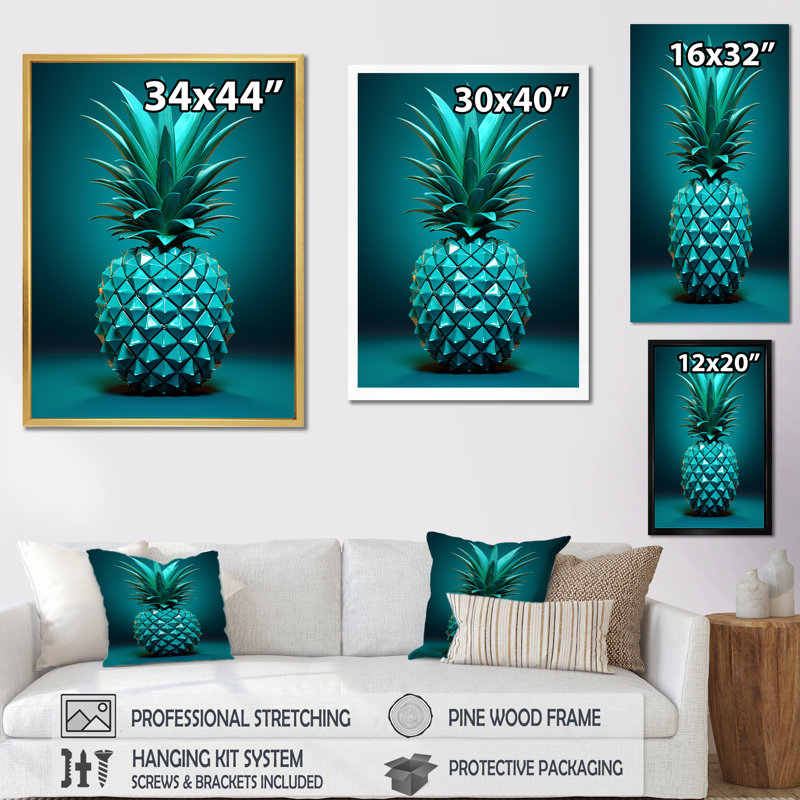 Isométrique isométrique ananas, Encadrement doré, H 32 po x l 24 po x P 1 po