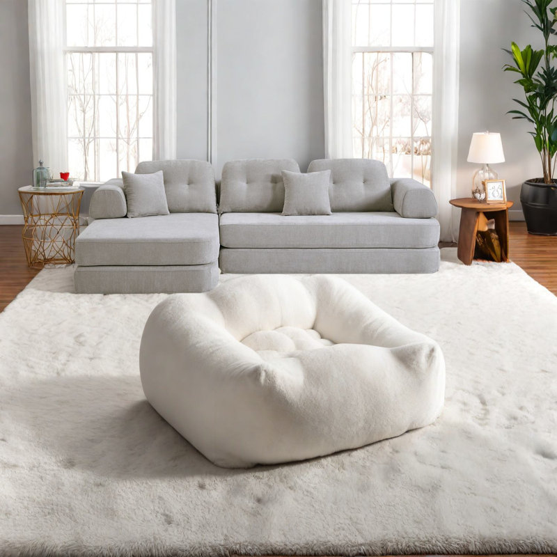 Canapés modulaires spacieux, revêtement en chenille, design de maison moderne
