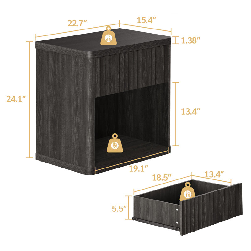 Cesiro 1 - Drawer Nightstand, Dark Gray Alder
