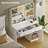 Modern White Makeup Vanity Set with LED Lighted Mirror, Built-In Charging Station and 3 Storage Compartments