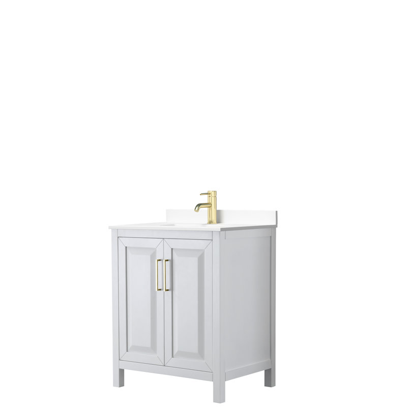 Daria 30'' W Single Vanity, White, White Cultured Marble, Brushed Gold