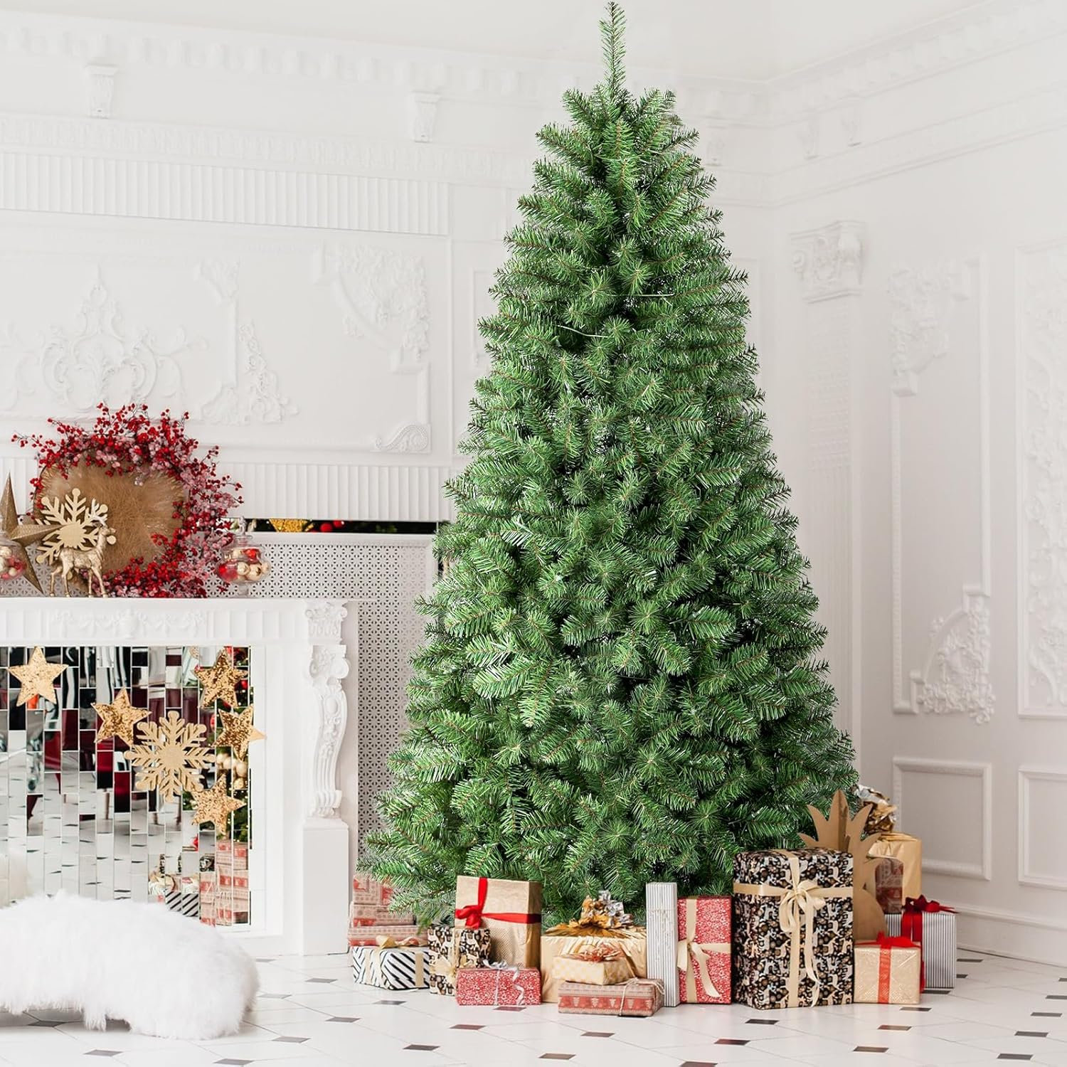 Prelit Artificial Hinged Christmas Tree With Warm White Lights, 5'