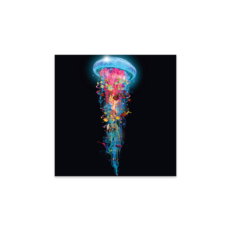 " Super Electric Jellyfish World " by David Loblaw, 24" H x 24" W x 0.25" D