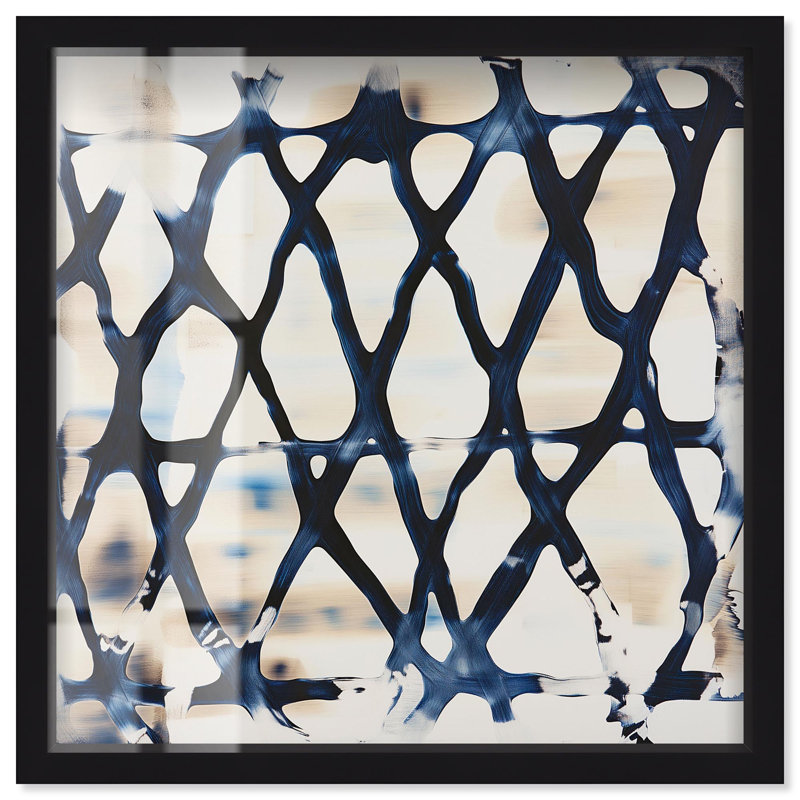 Impression de boîte-cadre décorative bleu foncé entrelacé II par Art Remedy, H 21 po x l 21 po, Noir