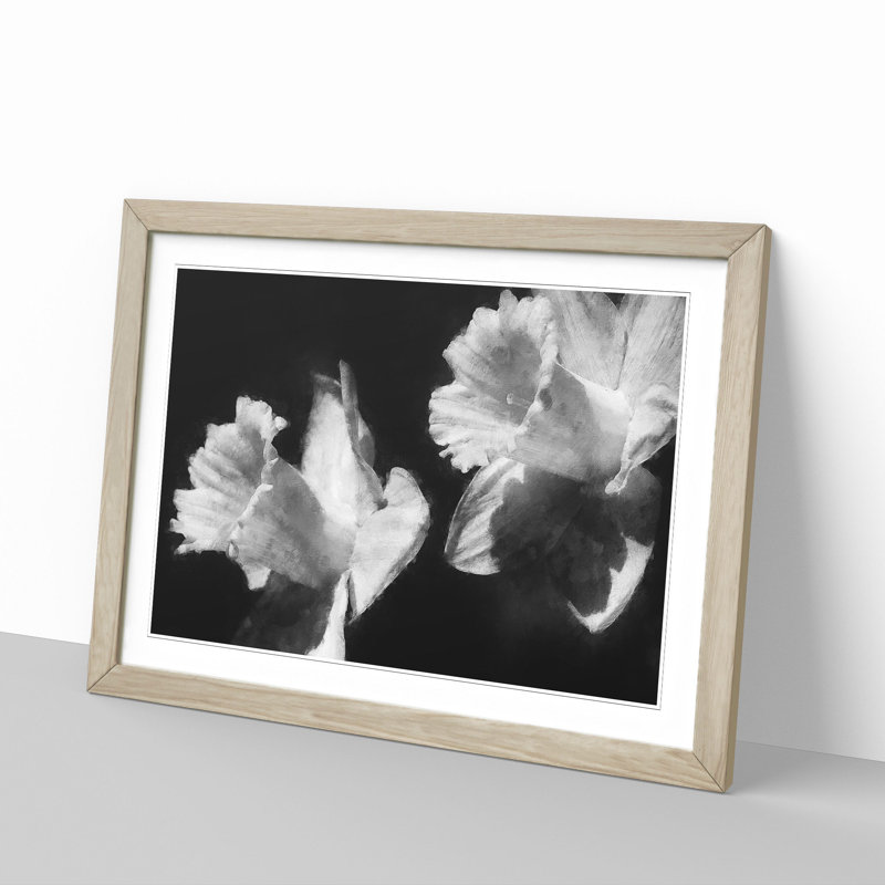 Pair Of Daffodils - Single Picture Frame Print on MDF, Oak, 33cm H x 45cm W x 2cm D