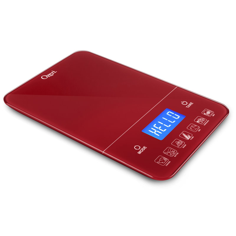 Ozeri Touch III 22 lbs (10 kg) Digital Kitchen Scale with Calorie Counter, in Tempered Glass, Red Engine
