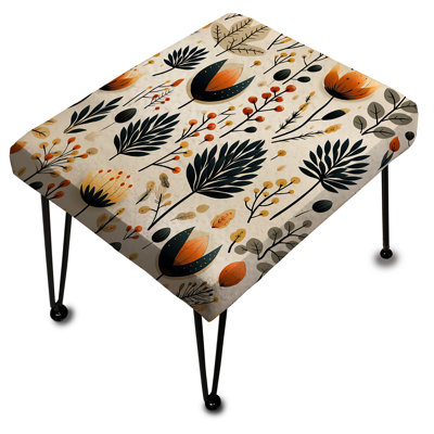 Meadow Beige And Black Floral Pattern - Floral Rectangle Ottoman