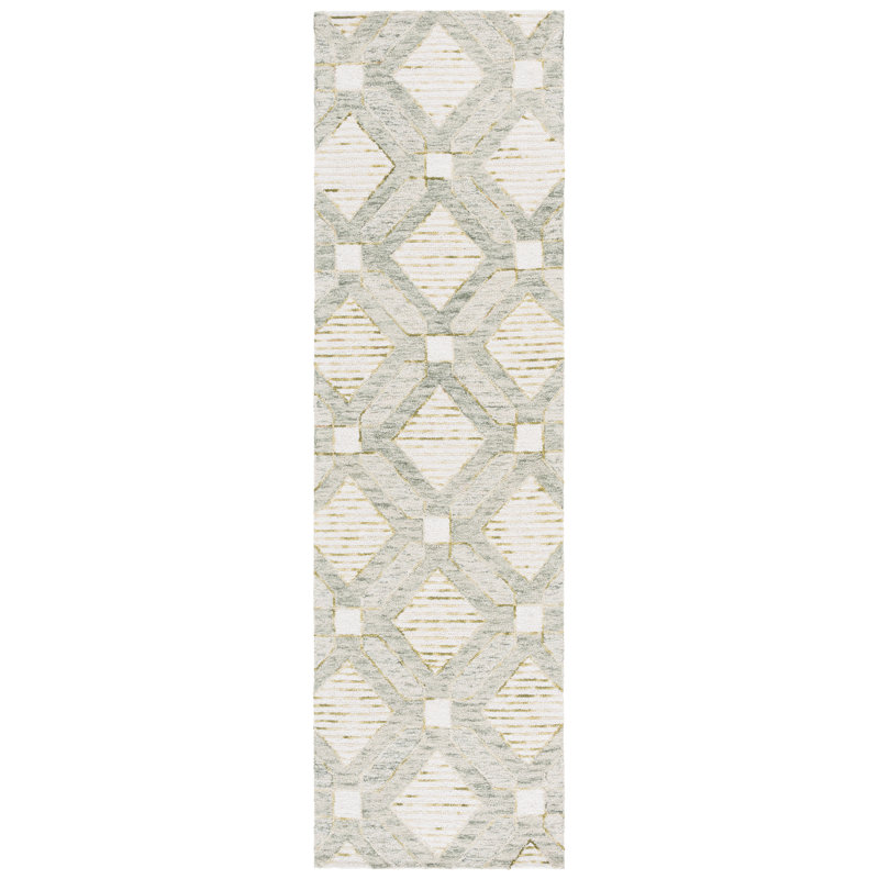 Pine 701 Hand Tufted Wool; Cotton; Latex Geometric Rug in Sage/Ivory, Runner 2'3" x 8'