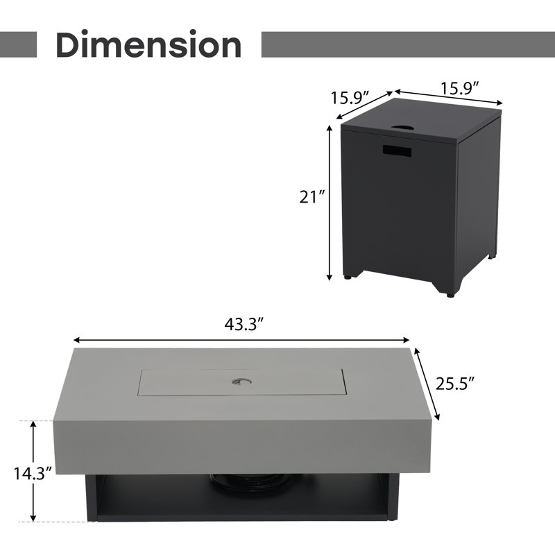 Outdoor Rectangular Steel Fire Pit Table With Hidden Fuel Tank, Dark Gray