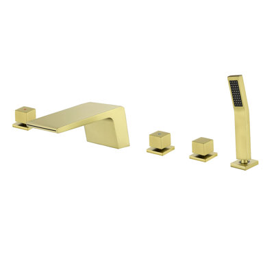 5 Hole Deck Mounted Tub Faucet With Handheld Shower Waterfall Bathtub Faucet Brass Triple Handle Tub Fillers With Valve