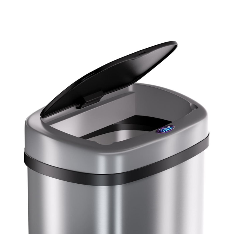 Rontavis Stainless Steel Kitchen Trash Can, 62cm H x 40cm W x 29cm D, Silver/Black