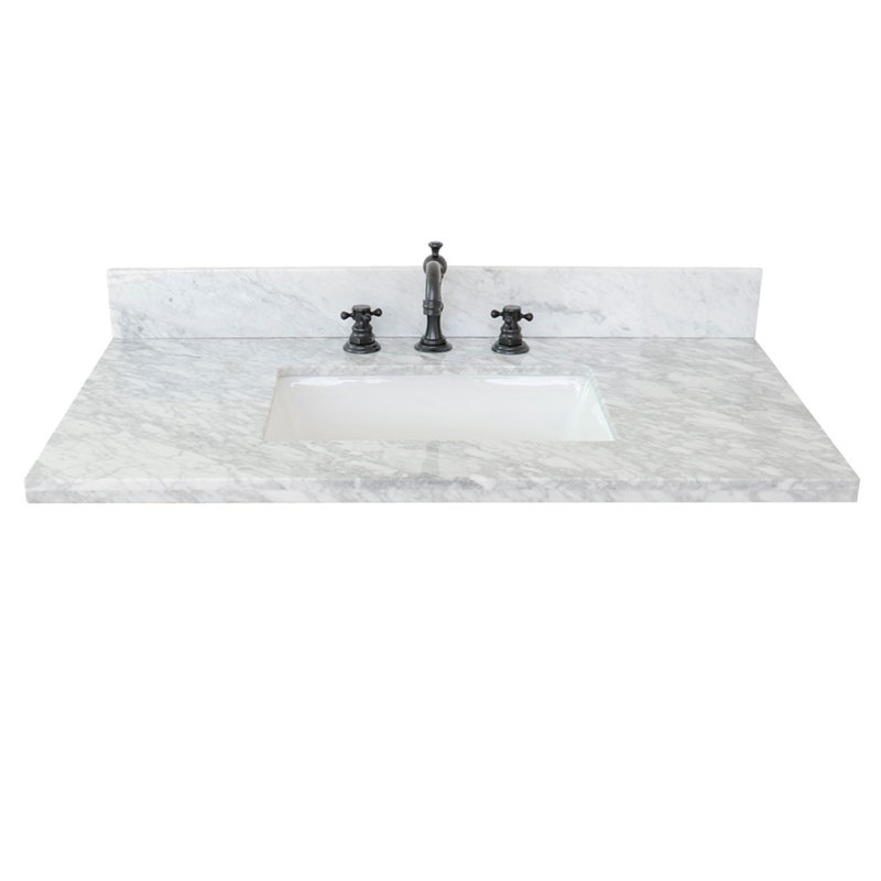 37'' White Carrara Marble Bathroom Vanity Top with Sink
