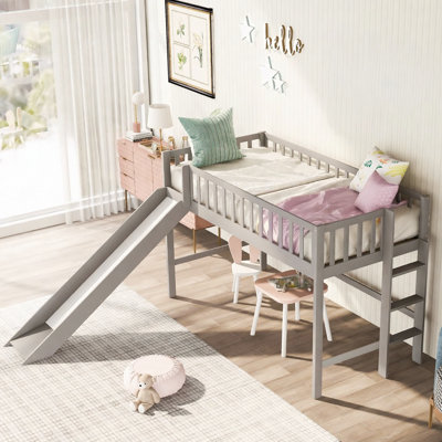 Lit mezzanine simple simple avec échelle et toboggan, gris (ANCIEN SKU: WF196418AAE)