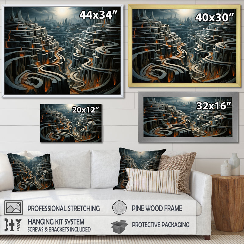 Labyrinthe surréel paysage I - art mural surréalisme, Toile tendue, H 24 po x l 32 po x P 1 po