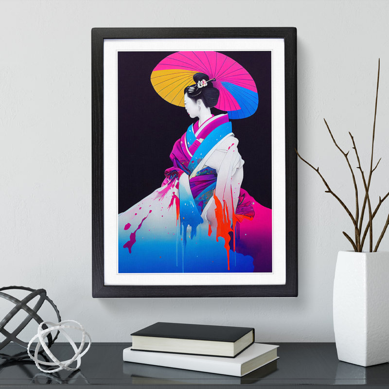 Geisha Paint Splashed No.2 - Single Picture Frame Print, Black, 64cm H x 46cm W x 2cm D