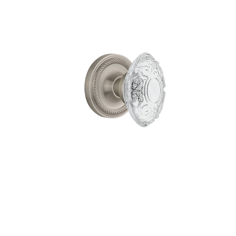 Rope Rosette with Crystal Victorian Knob, Satin Nickel