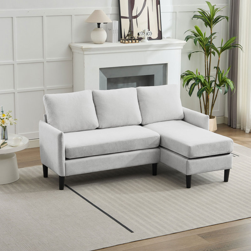 Canapé modulaire rembourré avec méridienne, Mélange de lin gris