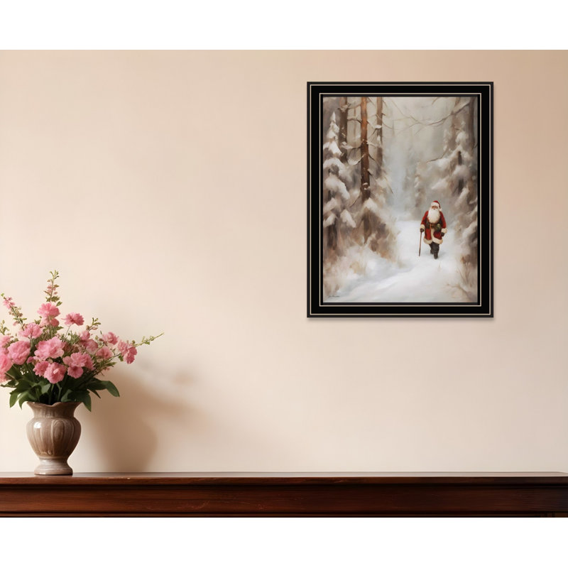 «Santa's Winter Stroll», art mural noir encadré