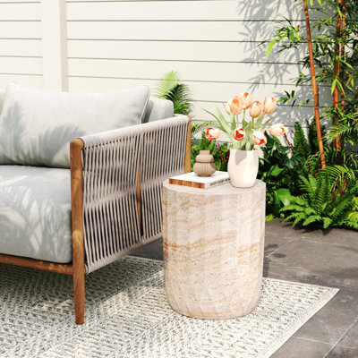Travertine-Patterned Lightweight Concrete Side Table