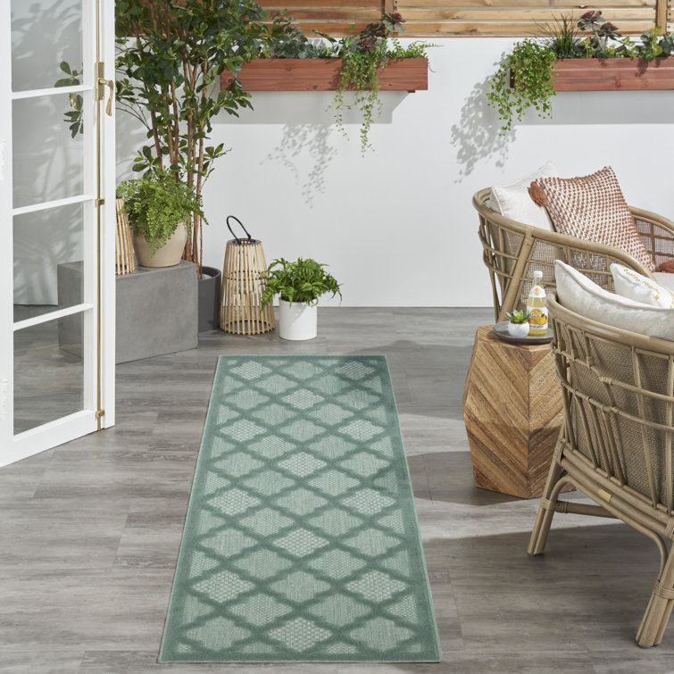 Adianey Red Barrel Studio Easy Care Trellis Aqua/Teal Blue Indoor/Outdoor Area Rug