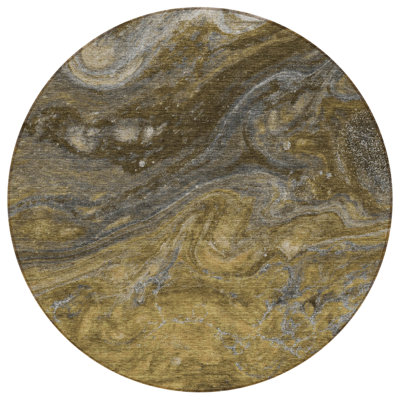 Tapis extérieur rond lavable abstrait taupe et chocolat 8 pi brun