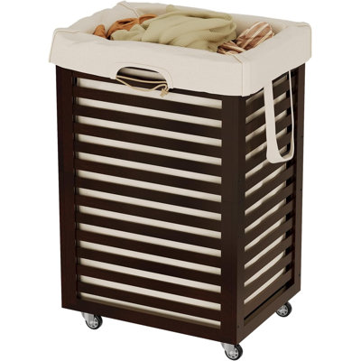 Panier à linge avec roulettes, panier à linge roulant avec sac amovible, paniers à linge en bambou avec poignées pour vêtements, salle de bain, chambre à coucher, salle de lavage
